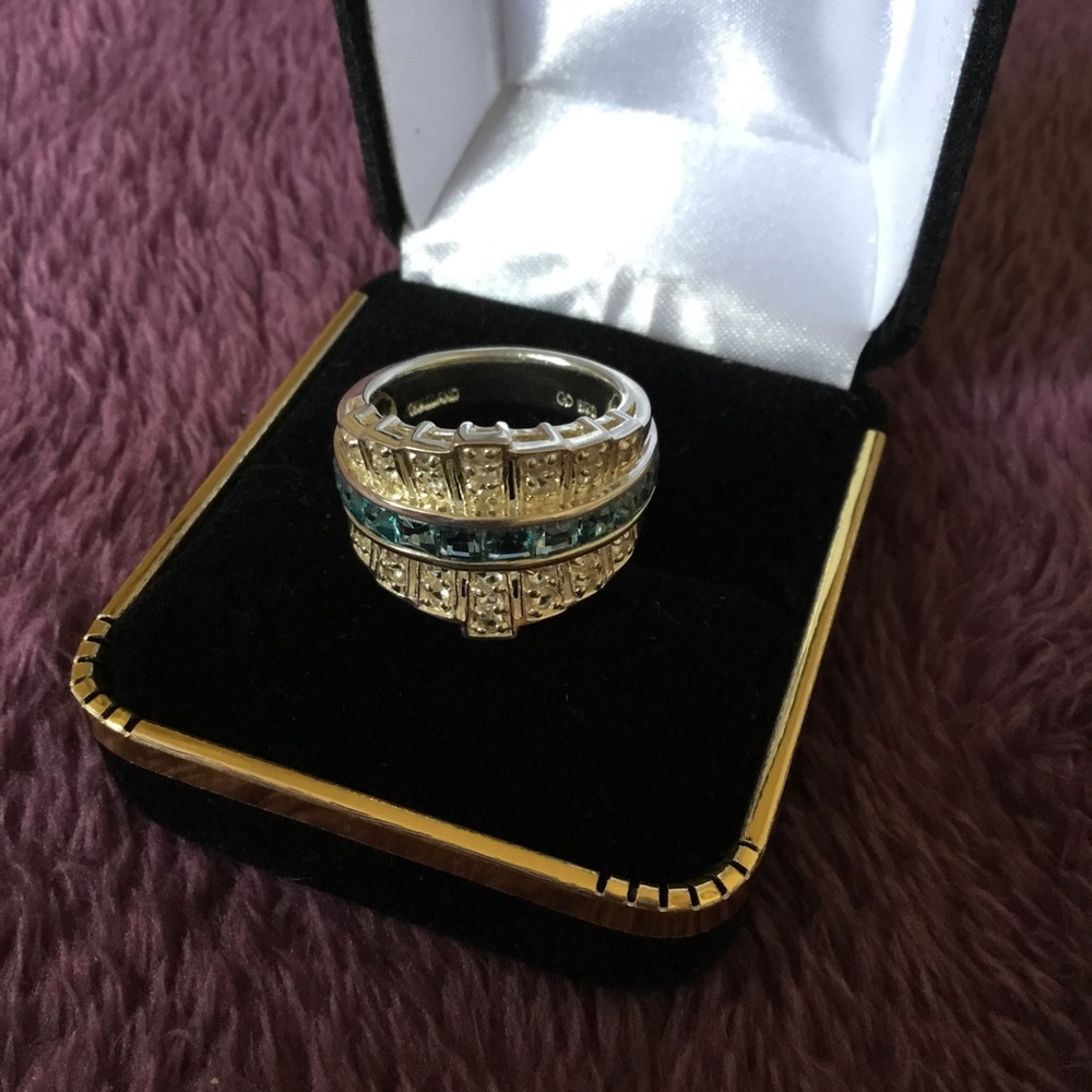 BRAND NEW BOLD Natural Diamond & Blue Sapphires Band Ring-7 - Picture 2 of 16